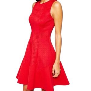 Reiss Pinot Sleeveless Eyelet Cut Out Fit and Flare Skater Dress - Red - Size 6